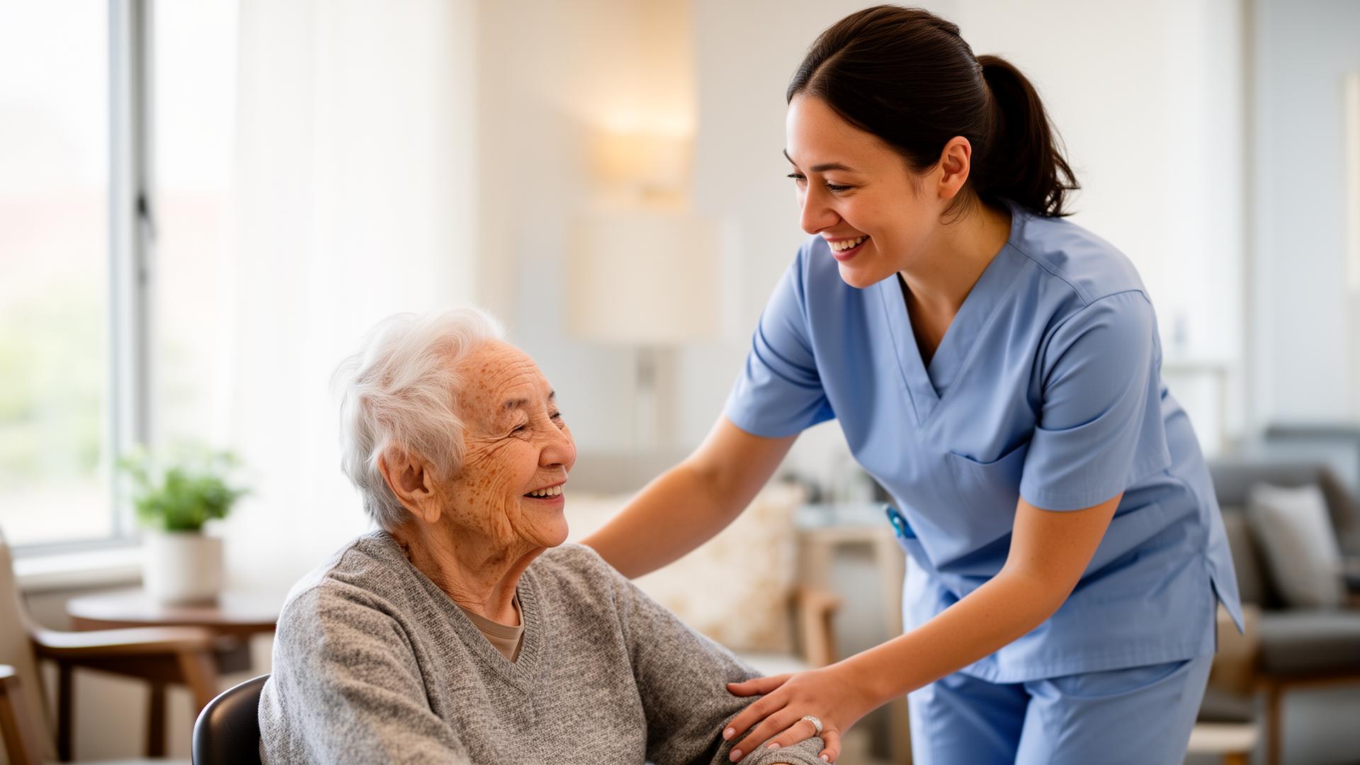 Diverse CR Care Staffing healthcare team supporting residents in a bright modern facility